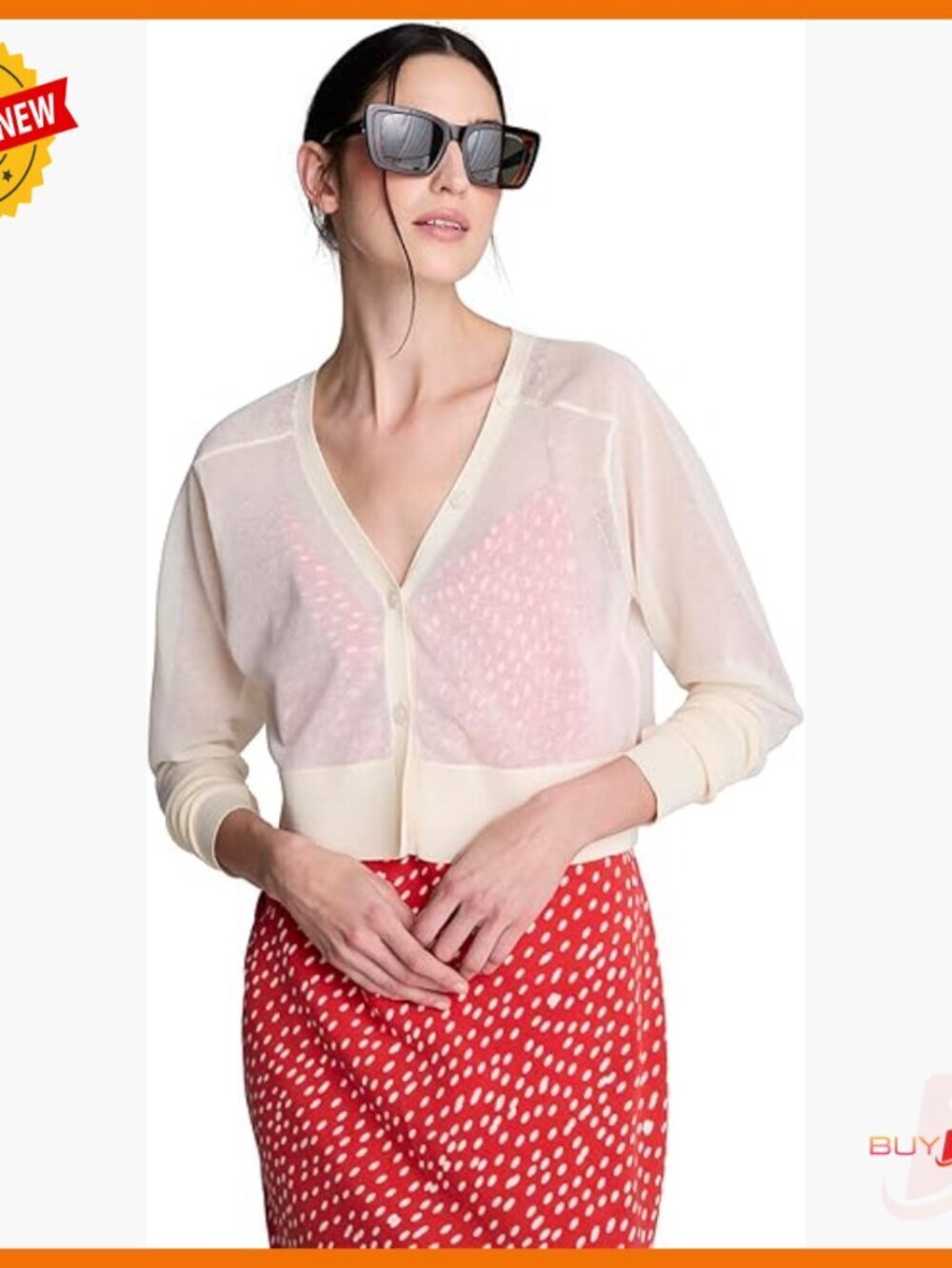 Long Sleeve Sheer Cropped Cardigan Sweater Lightweight Knit Layering